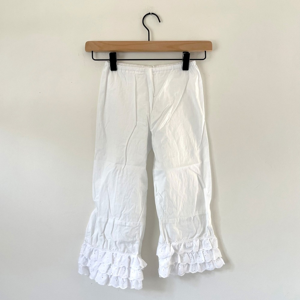 Vintage Girls White Eyelet Ruffle Trim Handmade Bloomers Cottagecore Pants 4-5T